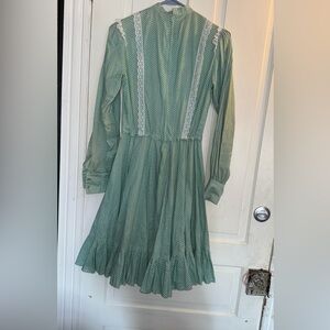 Green Long-Sleeve Dress handmade cottage core Prairie dress XS